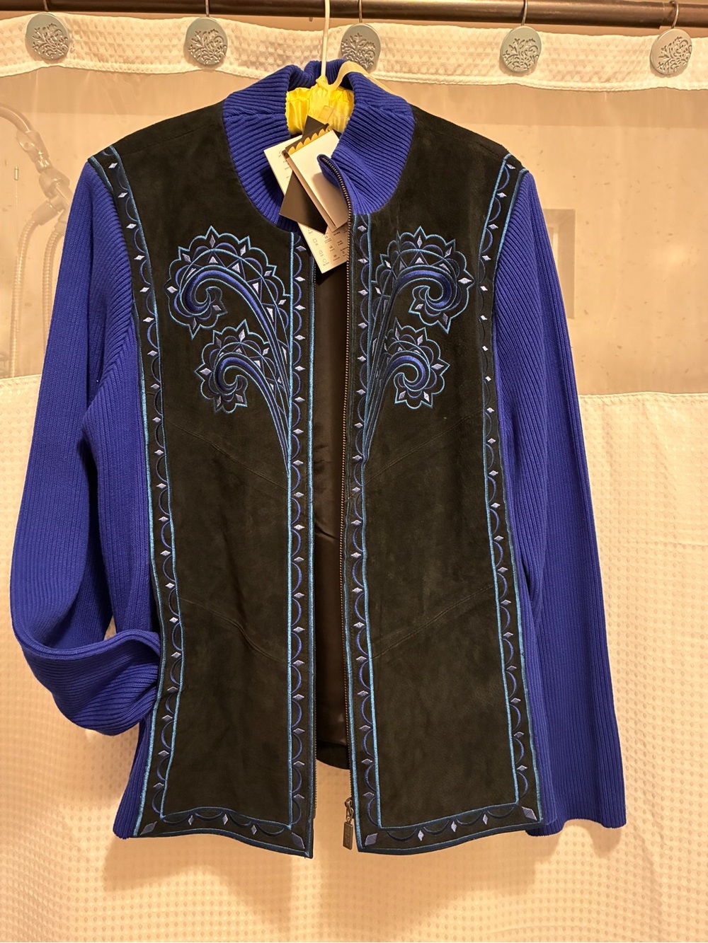 Bob Mackie Royal Blue and Black Embroidered Bomber Jacket